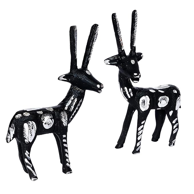 Ecraftindia Set of 2 Black and Silver Metal Handcrafted Deer Figurine