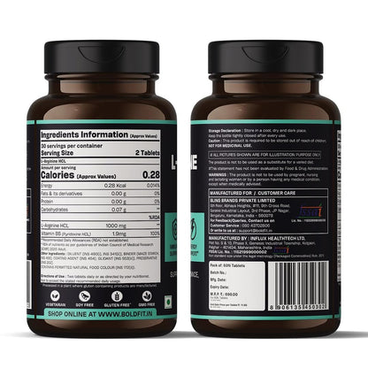 Boldfit L-Arginine Supplement 1000mg with Nitric Oxide Arginine Supplement for Men & Women for Muscle Growth, Stamina, Recovery, Immune Booster & Energy - 60 Tablets