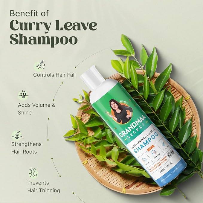Nidhi’s Grandmaa Secret Herbal Shampoo for Hair Fall | Natural Shampoo for Dandruff With Curry Leaves & Hibiscus - 200 Ml