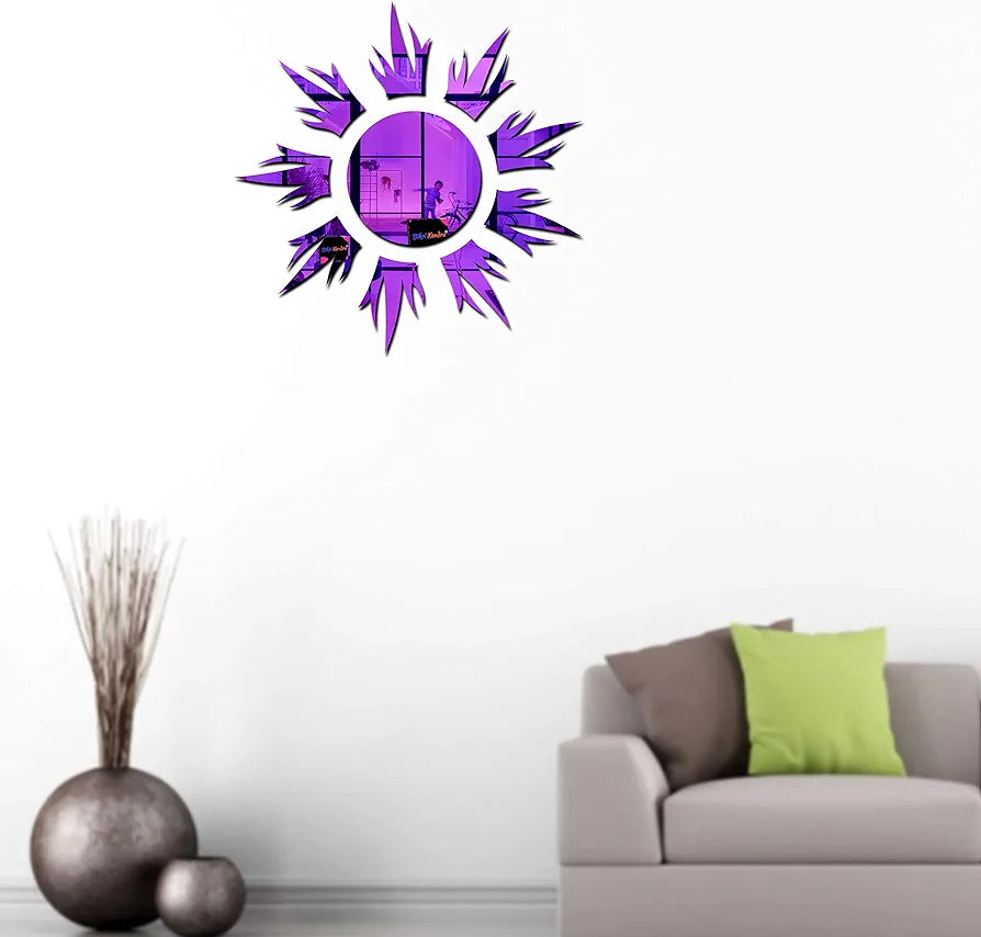 Bikri Kendra Sun Purple Mirror Stickers for Wall, Acrylic Mirror Wall Decor Sticker Model 11