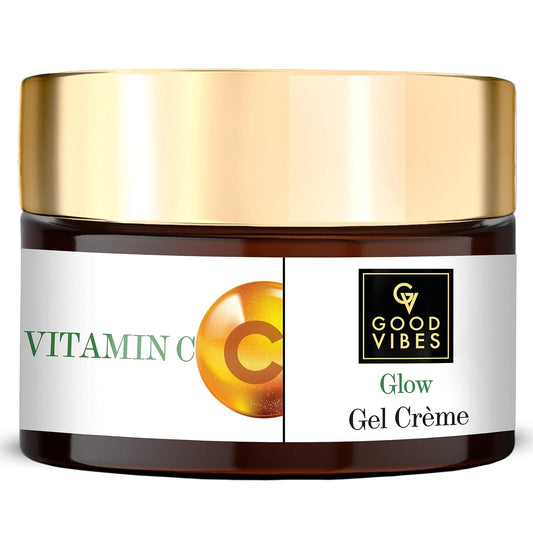 Good Vibes Vitamin C Glow Gel Creme, 50 g Skin Brightening Hydrating Moisturizing Face Cream for All Skin Types, Rich in Antioxidants & Helps Reduce Dark Spots, No Parabens & Sulphates