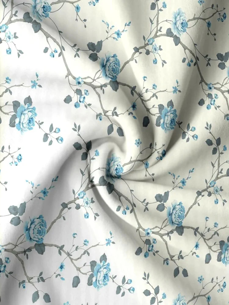 Trance Home Linen 180Tc 100% Cotton 78"X36" Single Size Elastic Fitted Bedsheet Printed With 1 Pillow Cover Smallsingle Colour Aster Blue