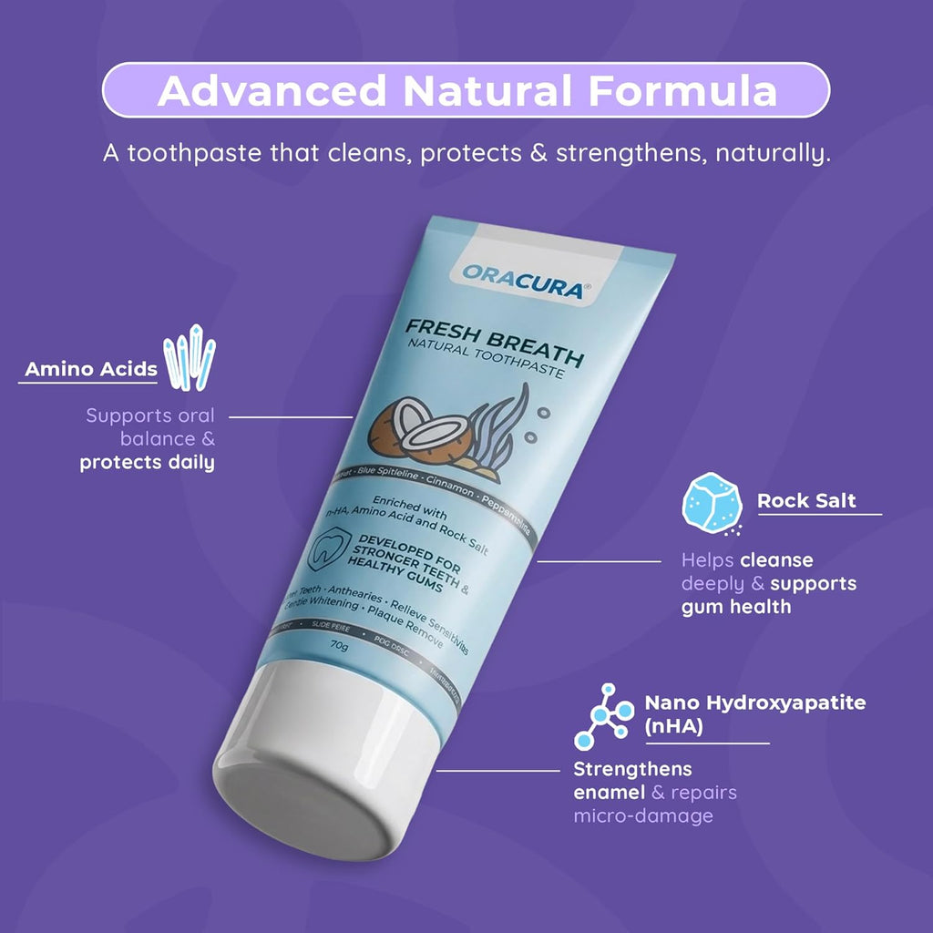 ORACURAÂ® Fresh Breath Natural Toothpaste (Coconut & Blue Spirulina) | Fights Bad Breath & Promotes Oral Balance | Fluoride-Free, SLES-Free | 75g