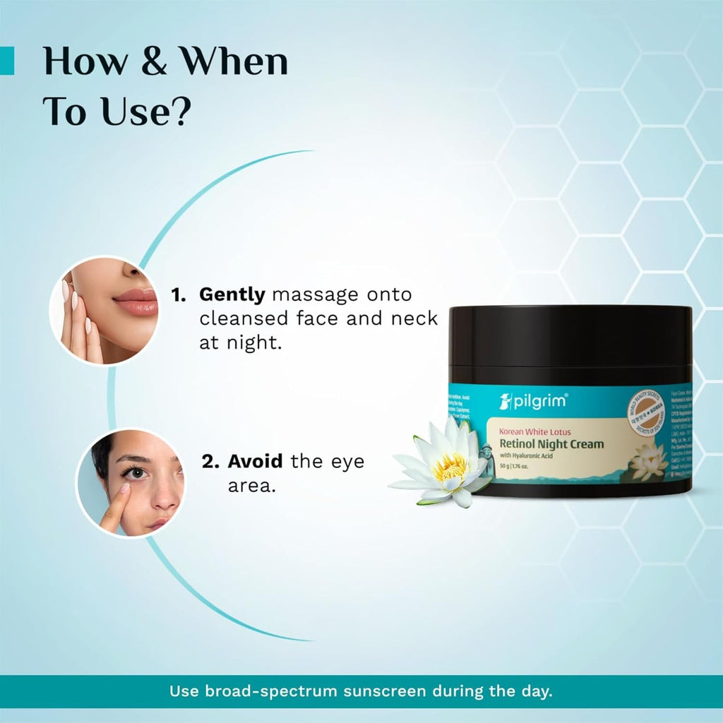 Pilgrim Korean Retinol Anti Aging Night Cream with Hyaluronic Acid & Vitamin C |Discover young, wrinkle-free & radiant skin| Anti aging cream for oily & dry skin| For Men & Women|Korean Skin Care|50gm