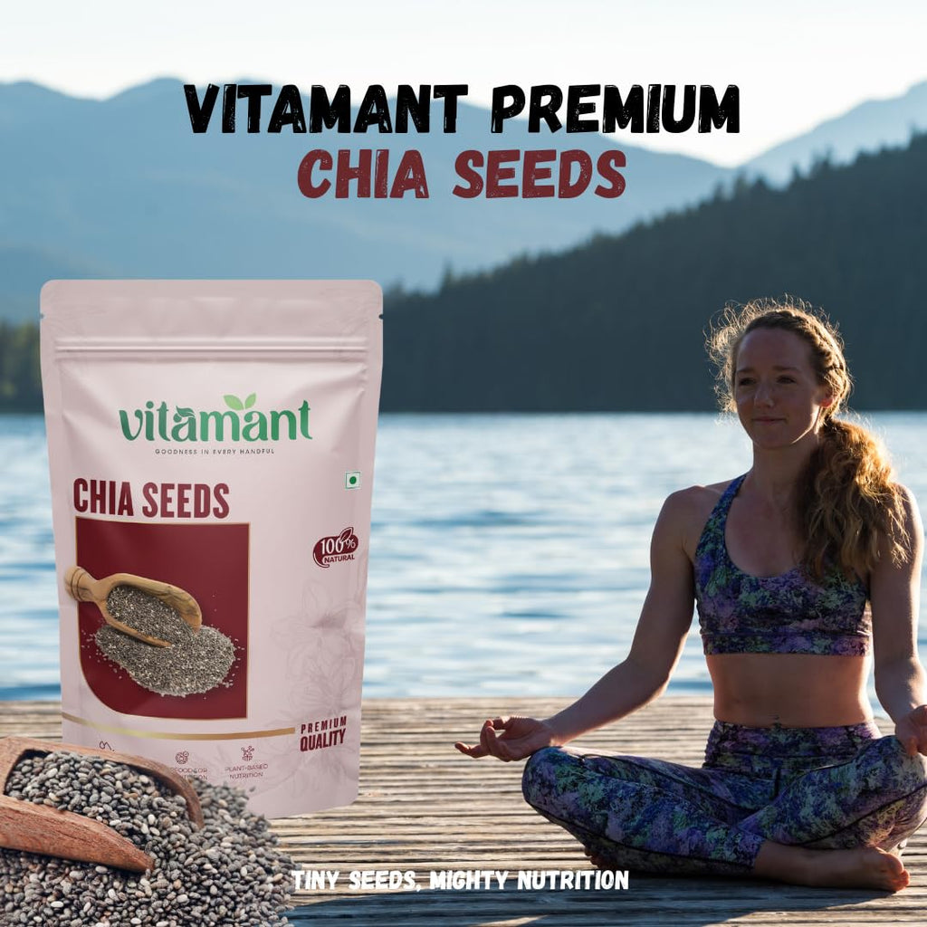 Vitamant Premium Raw Chia Seeds | Natural, Vegan & Gluten-Free | Rich in Omega-3, Fiber & Protein | Energy-Boosting Superfood for Weight Loss & Heart Health – 200g