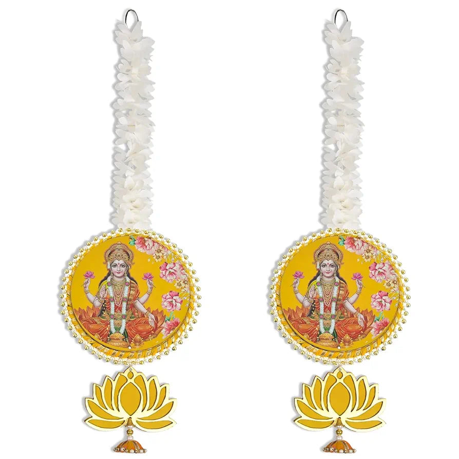 Handmade Artificial Laxmi Ji Decorative Hanging with Lotus & Garland Set of 2
