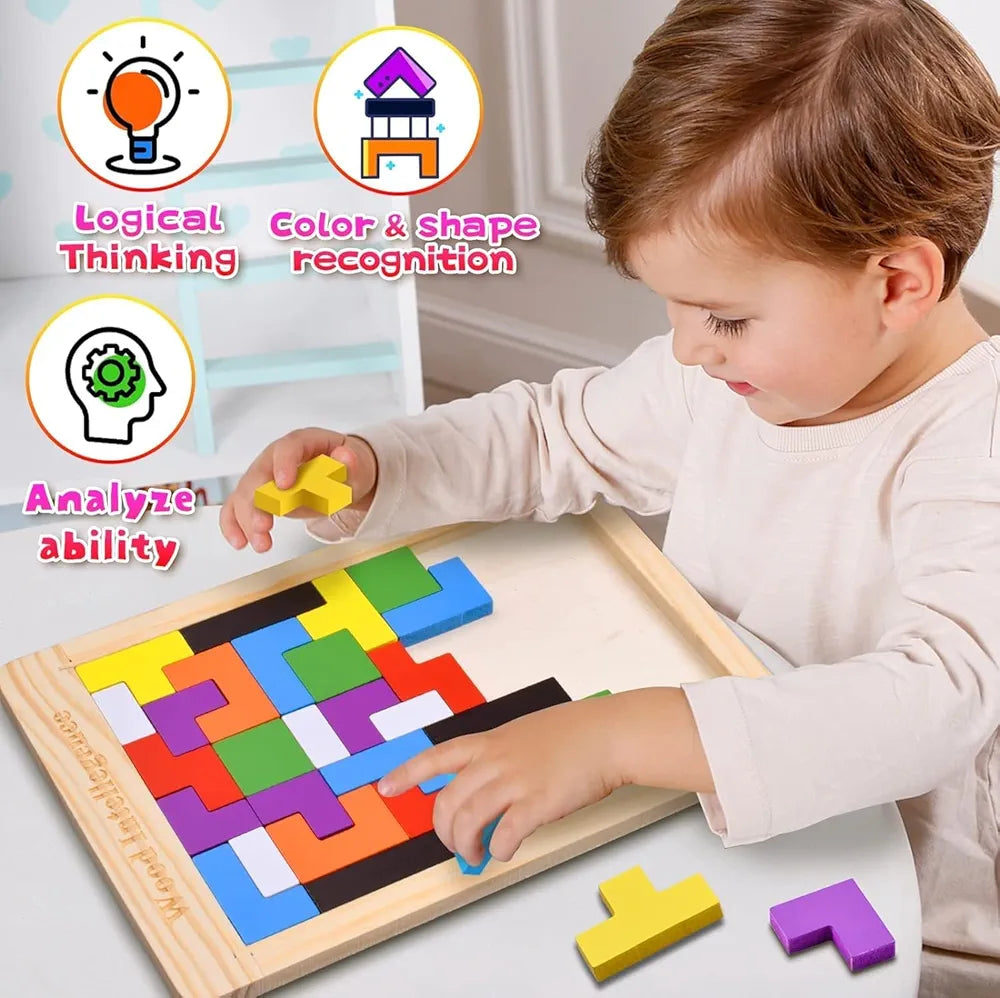 Lefan Wooden Puzzle Blocks for Kids 40 Piece Set, Educational Toy for Toddlers and Preschoolers Adults Wood Intelligence Puzzle for Kids Ages 3-8 Wooden Puzzles