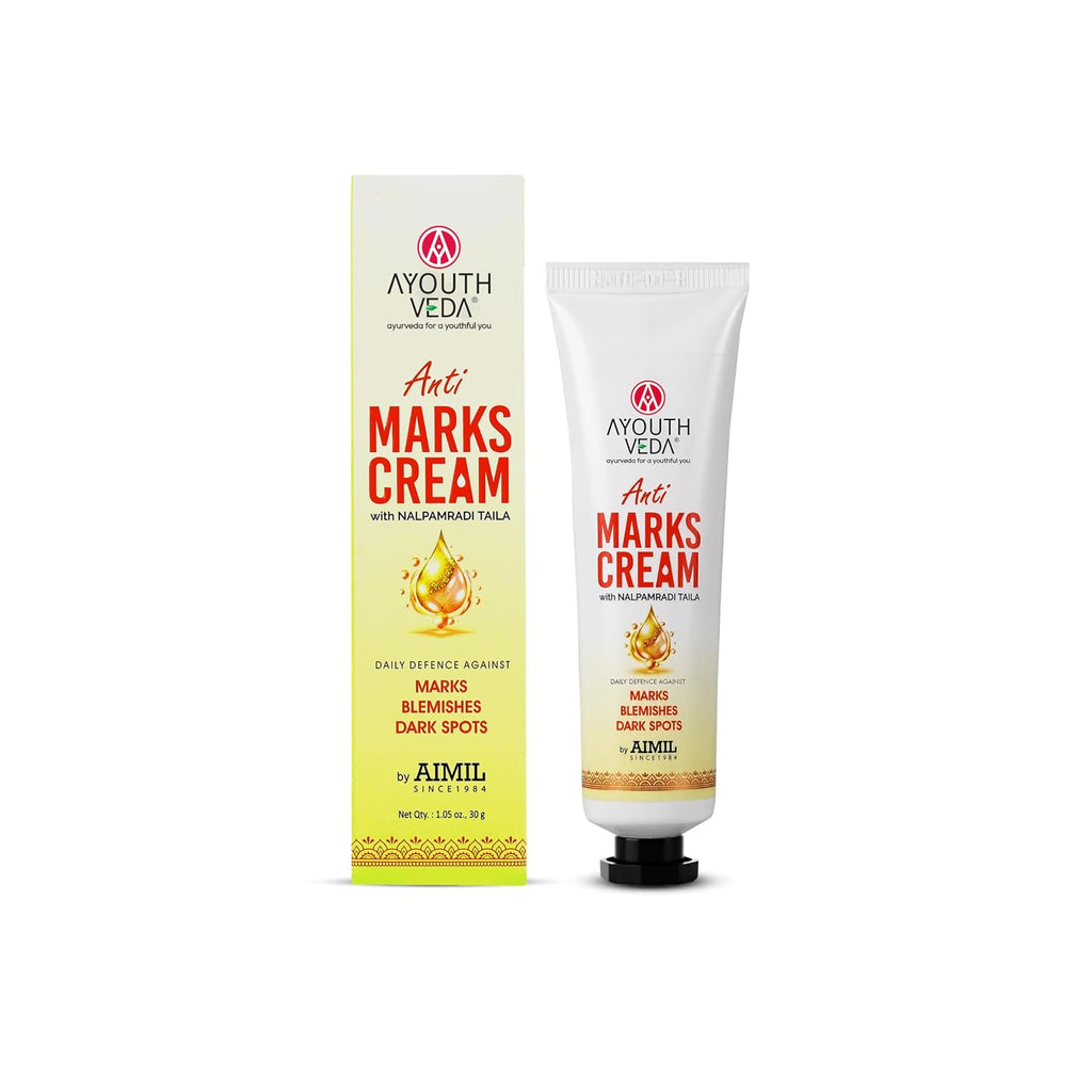 Ayouthveda Anti Marks Cream for Face & Body | Reduces Acne Marks, Dark Spots & Pigmentation | With Nalpamaradi Taila & 6 Essential Oils | Ayurvedic Skin Repair Cream for Men & Women | 30g