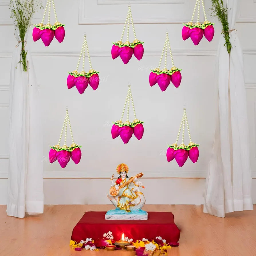 Handmade Lotus Buds Hanging Pack of 5 Size 1 Ft Solawood Lotus Hangings 12Inches