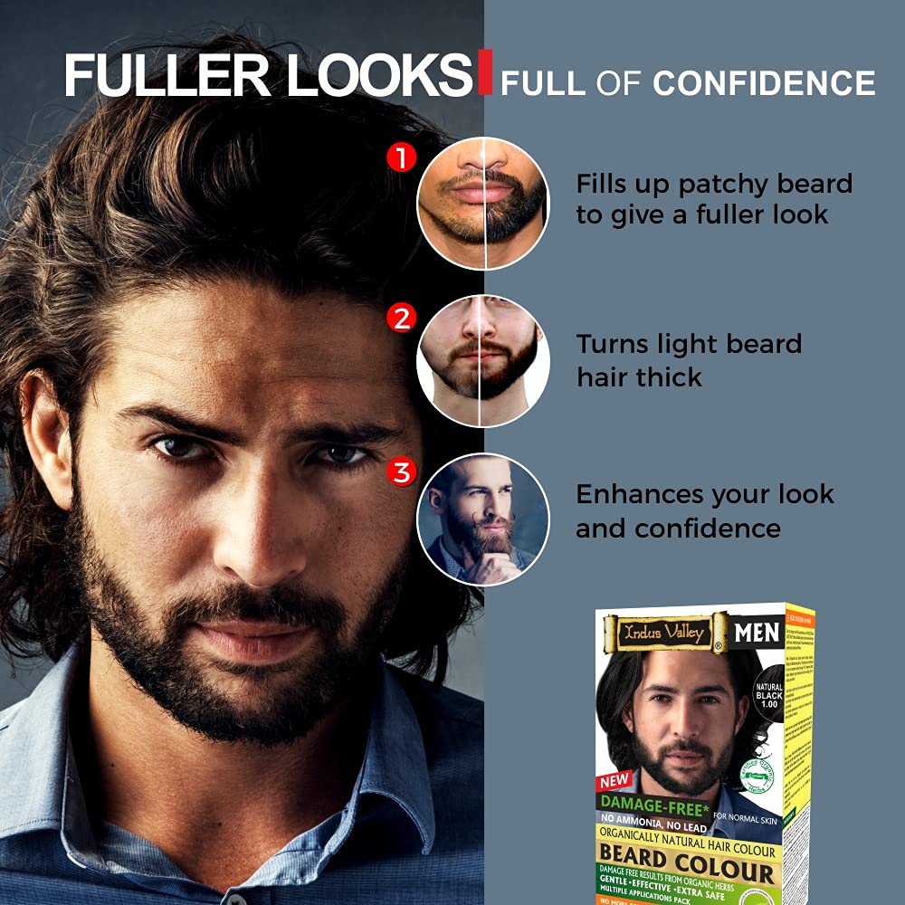 INDUS VALLEY Natural Damage Free Beard Hair Color, Natural Black - 78ml + 8g