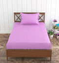 Trance Home Linen 100% Cotton 78x36 inch Single Fitted 200TC Satin Stripe Elastic Fitted Bedsheet Bedspread with 1 Pillow Covers Colour Pink