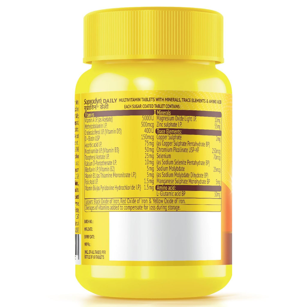Supradyn Daily, No.1 Multivitamin (60 tablets) with Biotin, Vitamin C, Vitamin D3, Calcium, Zinc for Daily Immunity & 2X Energy for Men & Women