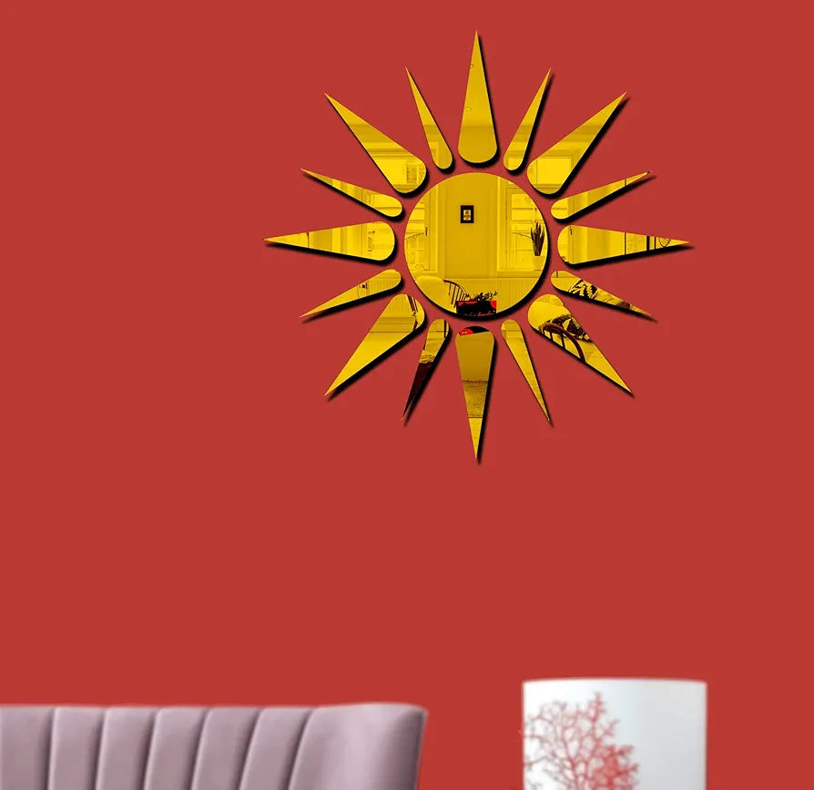 Bikri Kendra Sun Golden Model-2 Mirror Stickers for Wall, Acrylic Mirror Wall Decor Sticker