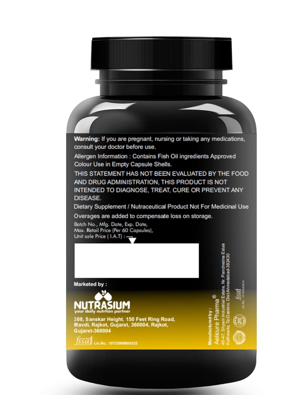Nutrasium | Triple Strenght Omega-3 Fish Oil 2600 mg Per Serving | For Supports Heart, Brain, Eye, Joints, Skin, and Bone Health| 30 softgel Capsules.