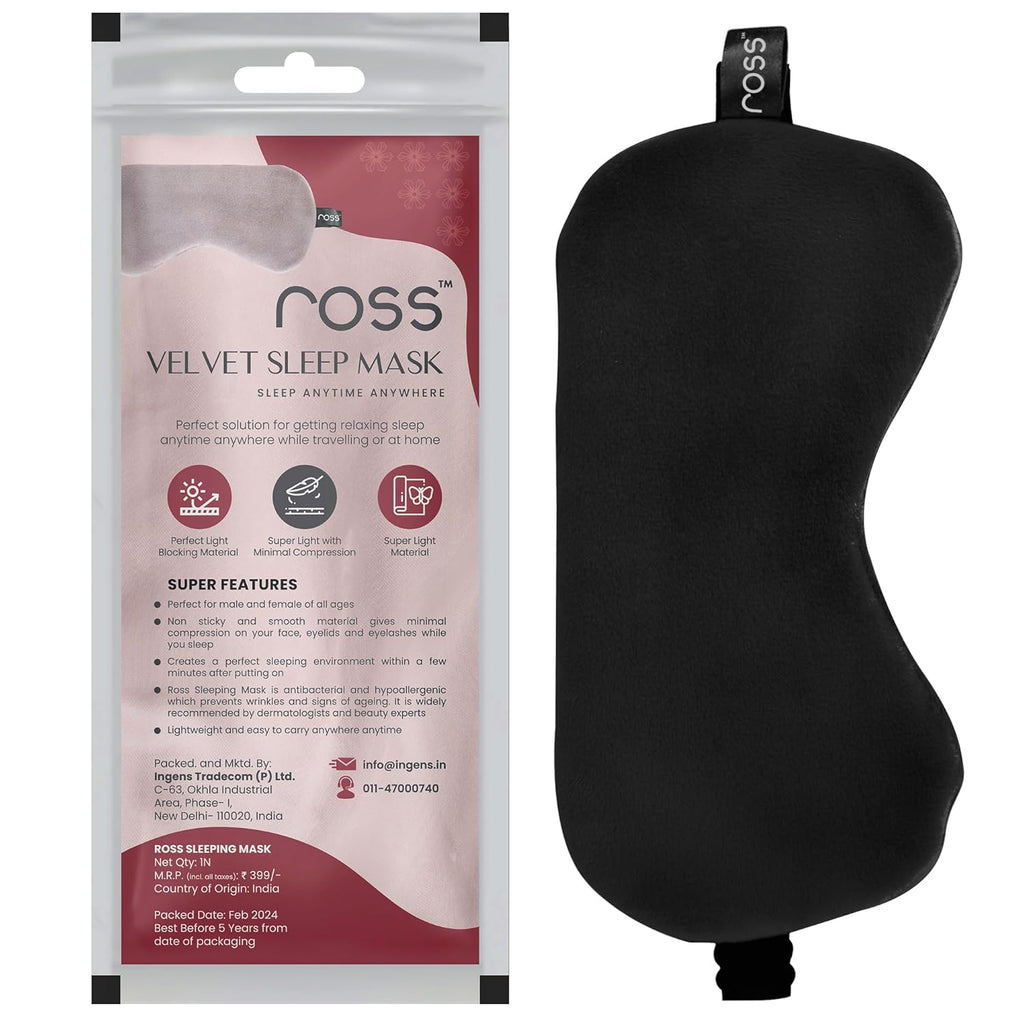Ross Breathable Fabric Sleep Eye Mask â€“ Ultra-Soft, Smooth & Cozy with Adjustable Strap for Ultimate Comfort, Light Blocking & Deep Sleep â€“ Perfect for Travel, Meditation, Naps, Relaxation & Stress Relief - Black