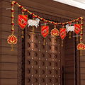 Synthetic Toran 38 Inch Extendable to 40 Inch Multicolour Lotus Cow Style