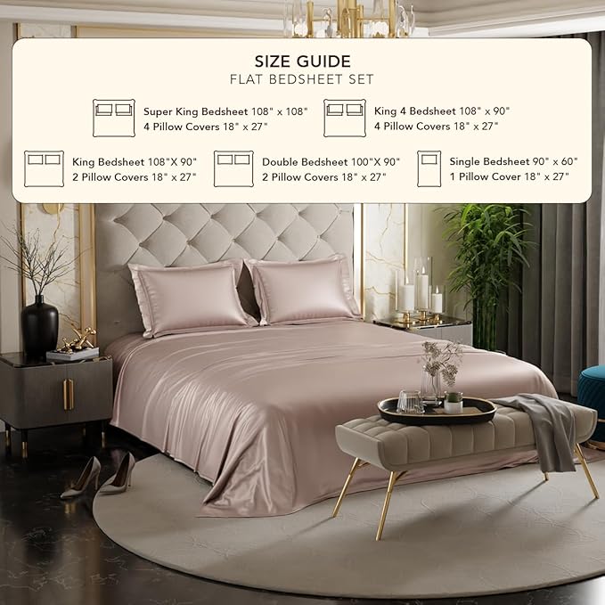 Stoa Paris Satin Bedsheets For Double Bed 300Tc Premium Bedsheet With 2 Pillow Covers Colour Champagne