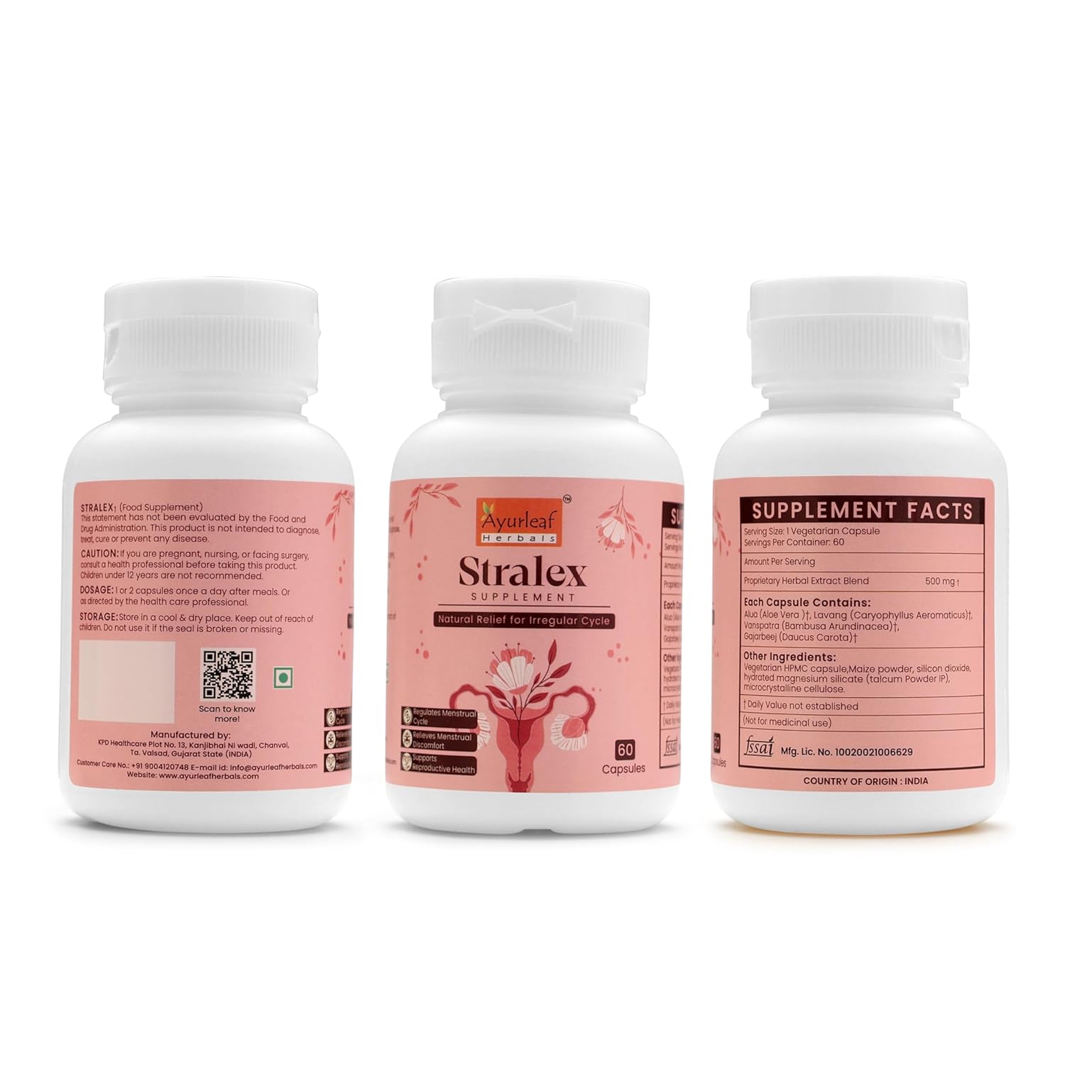 Ayurleaf Herbals - Stralex Extract Blended Capsules 500 Mg | 60 Veggie Capsules for Women
