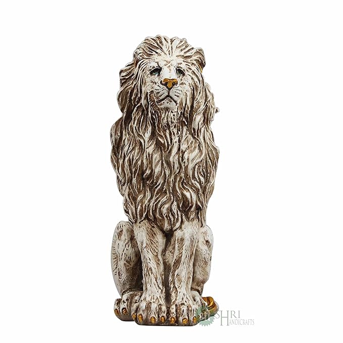 Indicast Porcelain 15" Inch Handmade Stone Finish Animal Figurines Gifts Antique Design Lion Sitting Statue