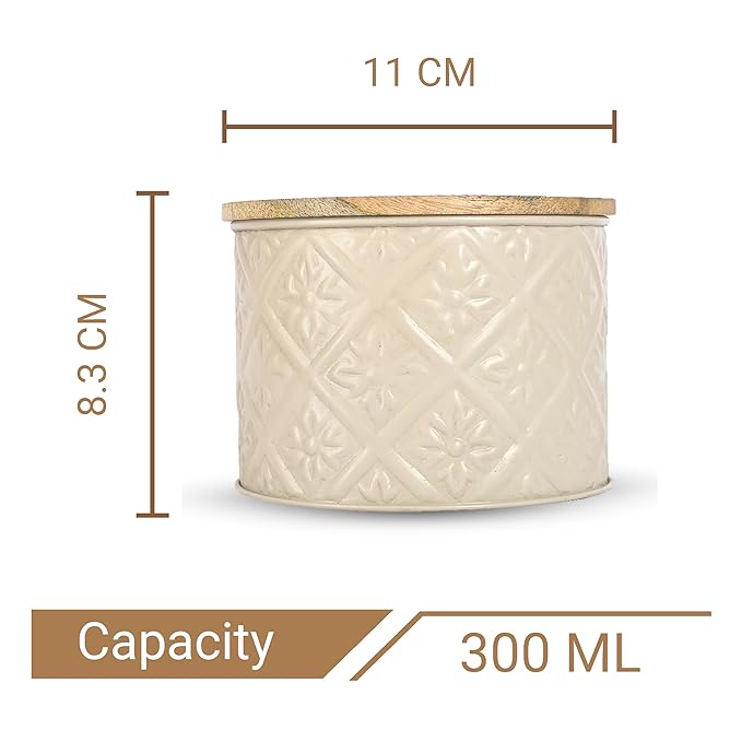 Femora Kitchen Storage Jars Tin Jar With Wooden Lid Air Tight Jar | 300 Ml | Pack of 1