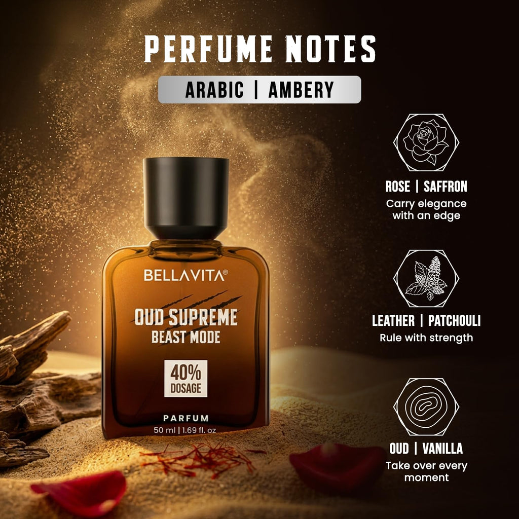 BELLAVITA Oud Supreme 50ml Parfum | Beast Mode | Perfume for Man | 40% Oil Concentration | Oud & Floral Scent | Premium Perfume for Men