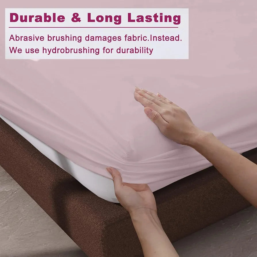 Trance Home Linen 100% Cotton 78 x 60 inch Queen Elastic Fitted Bedsheet 400TC Premium Queen Double Bed Size with 2 Pillow Covers Colour Cameo Rose