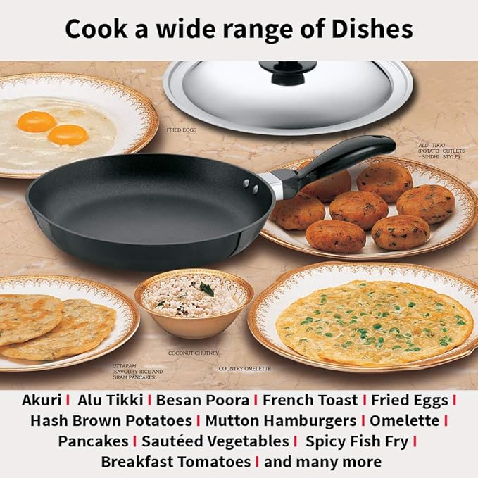 Hawkins Futura 24 cm Frying Pan Non Stick Fry Pan with Stainless Steel Lid Black