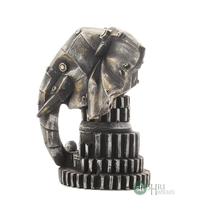 Indicast- Resin 7" Inch Elephant Face Statue Animal Figurines Handcrafted Decorative Showpiece Idol for Home and Office