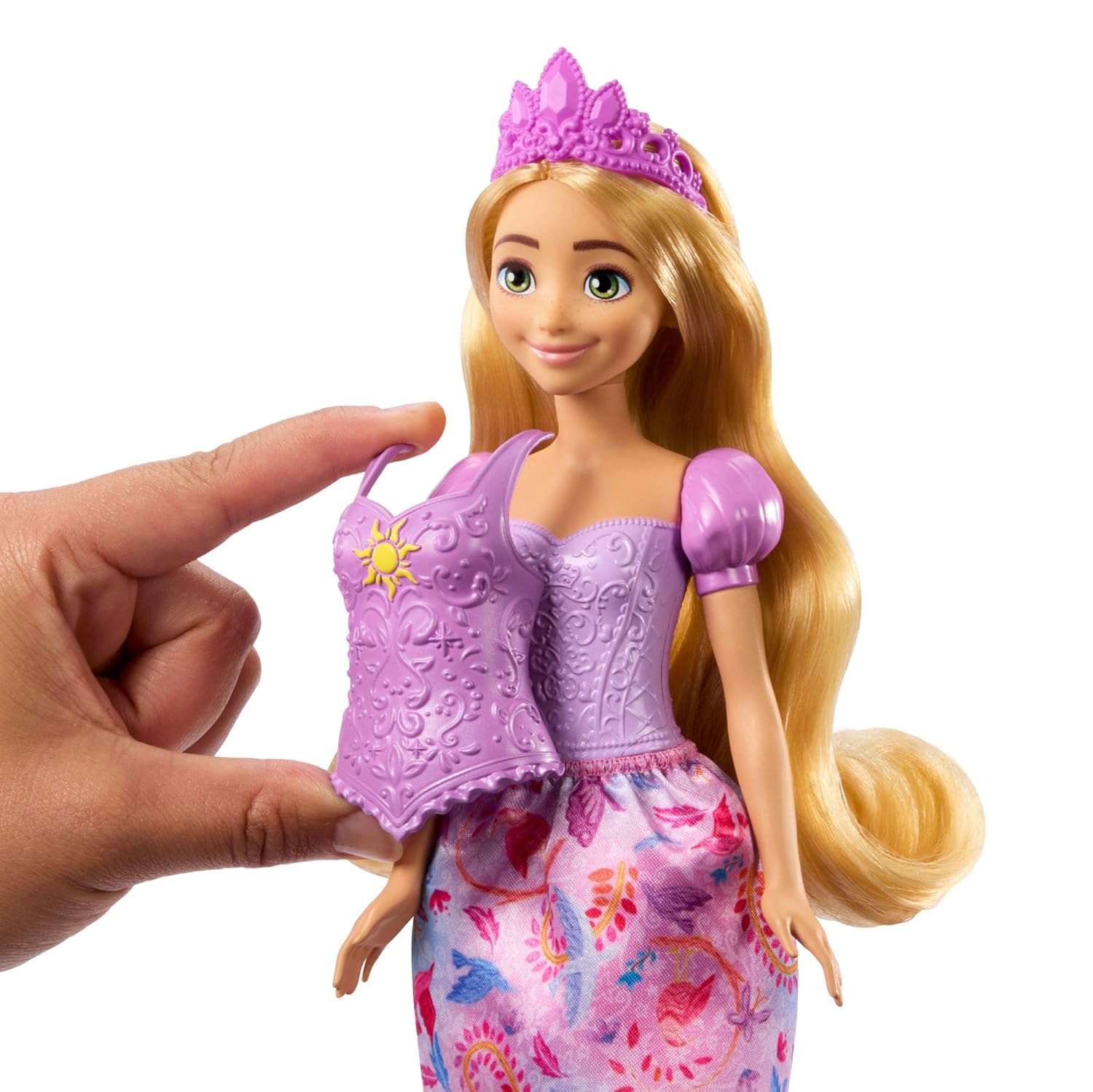 Mattel Disney Princess 2-in-1 Stories Rapunzel Fashion Doll with 2 Snap-On Bodices 2 Skirts
