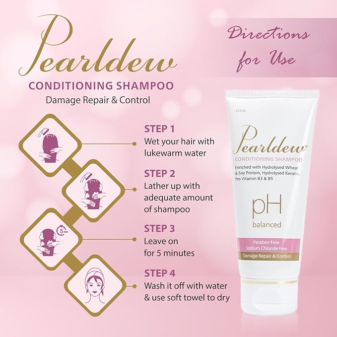 Pearldew Conditioning Shampoo, Damage Repair & Control, Paraben Free, pH Balanced - 100 ml | Pack Of 2