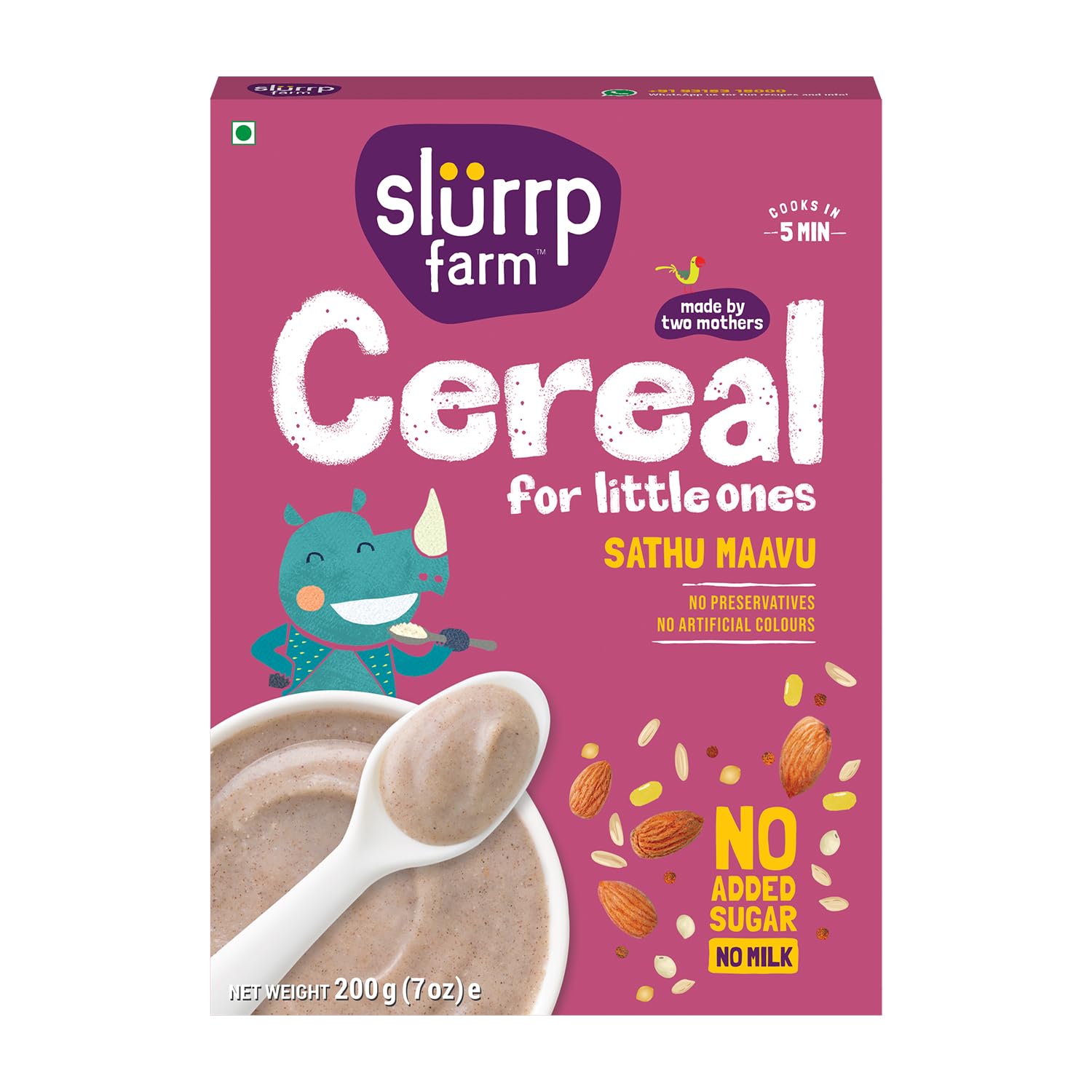 Slurrp Farm Sathu Maavu | 100% Natural Multigrain Health Mix with The Goodness of Ragi, Dals & Almonds | No Salt, No Added Sugar, No Milk | 200g