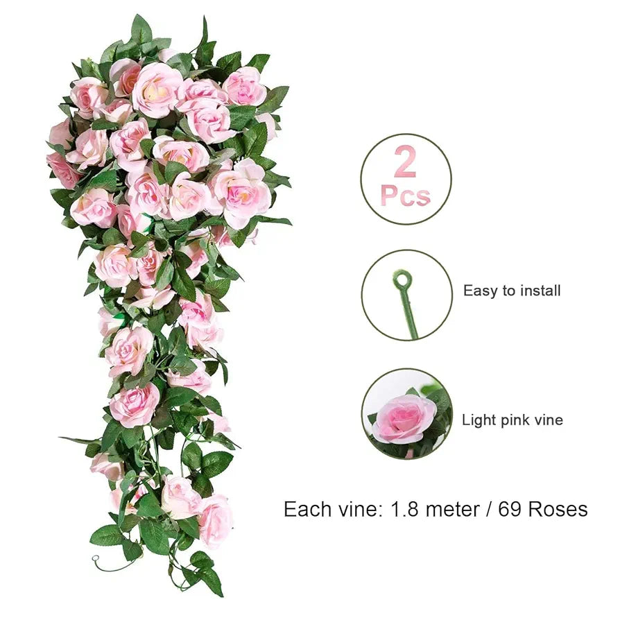 Artificial Flower Vine Garland Creeper 69 Small Rose  Garland for Decoration Pack of 2