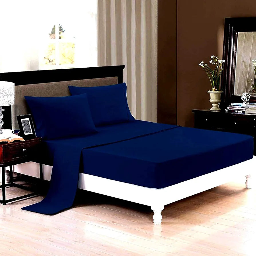 Trance Home Linen Zippered 100% Cotton 400 TC Plain King Size Duvet Cover Quilt Cover Blanket Cover Razai Comforter Cover with 2 Pillow Covers Colour Dark Blue