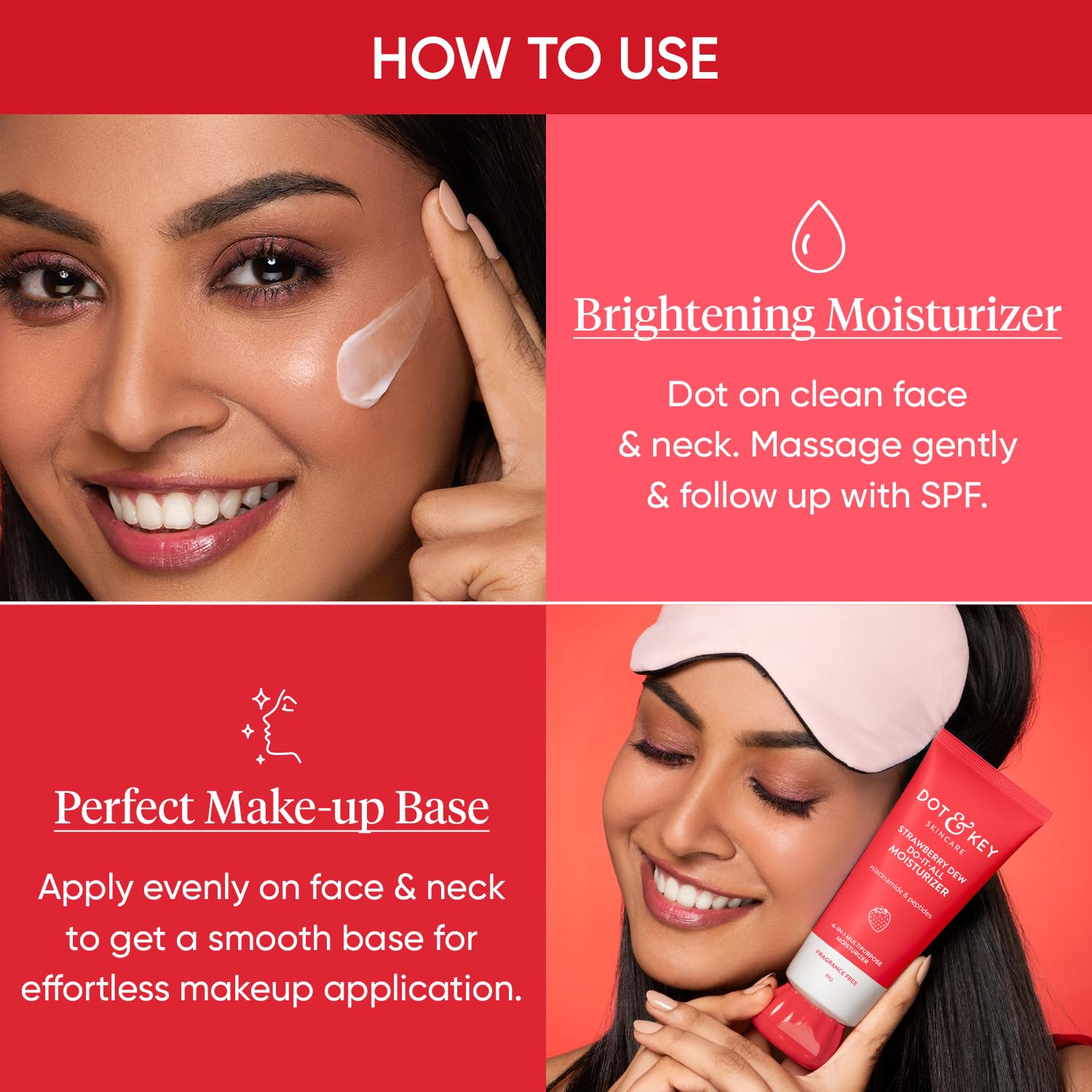 Dot & Key Strawberry Dew Do-It-All Moisturizer | Intense Moisturization | Lightweight & Non Sticky | Boosts Radiance | Daily Makeup Remover | Corrects Dark Spots | 80g