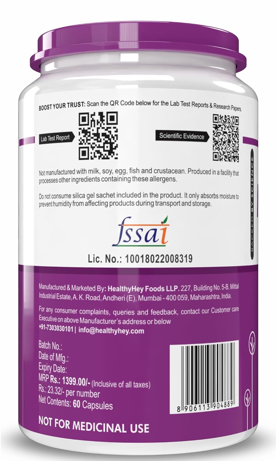 HealthyHey Nutrition Magnesium Phosphate - 625mg/serving - 60 Vegetable capsules
