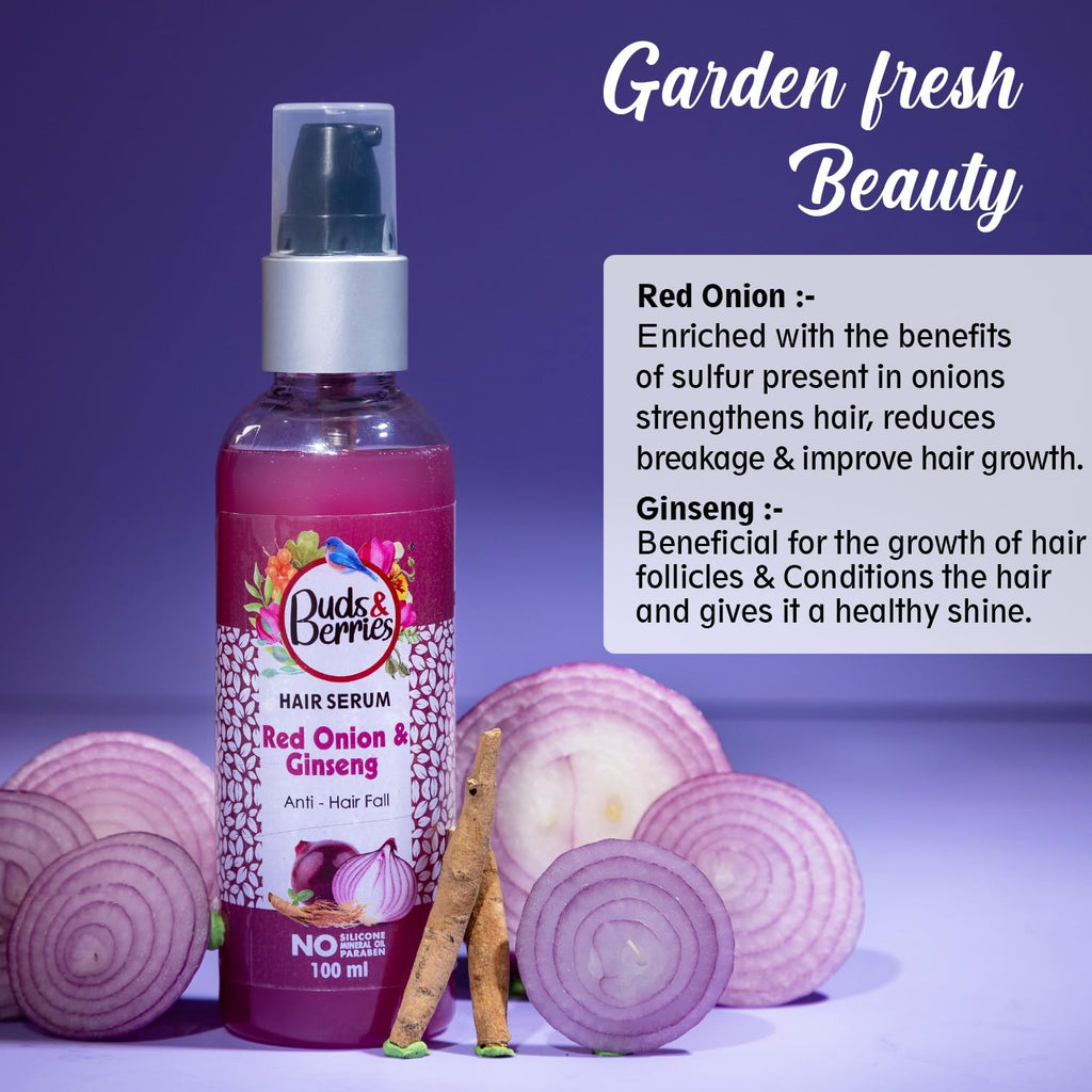 Buds & Berries Red Onion and Ginseng Anti-Hairfall Hair Serum - 100 ml
