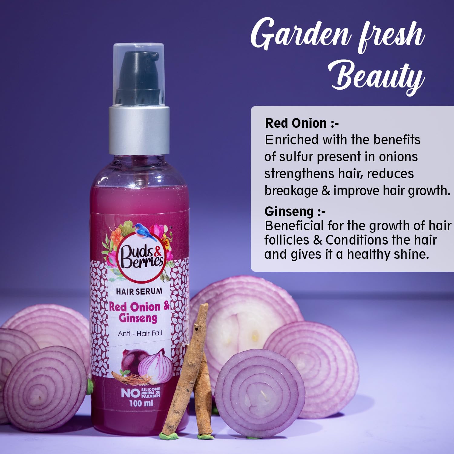 Buds & Berries Red Onion and Ginseng Anti-Hairfall Hair Serum - 100 ml