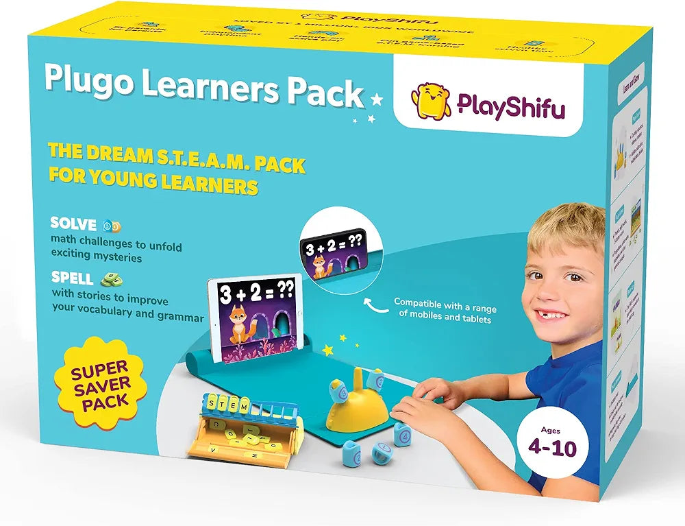 PlayShifu Plugo Learners Pack AR-Powered STEM Toys for Kids - Math Learning Kit and Alphabet Tiles Game Set with 15 Interactive Games and 500+ Fun Learning Levels