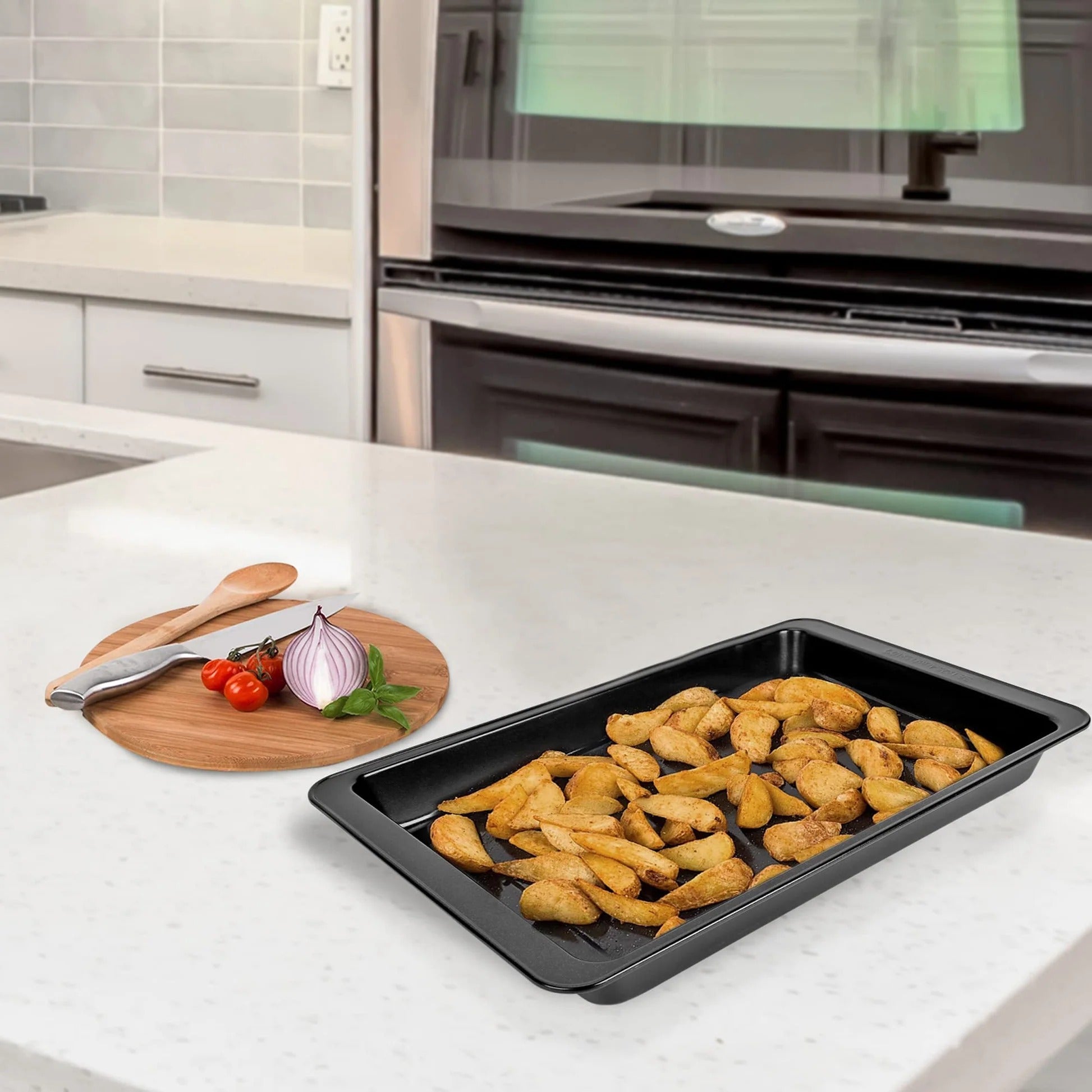 Anko Glazed Rectangular Stoneware Baking Tray with Handles Oven Microwave Dishwasher Freezer Safe