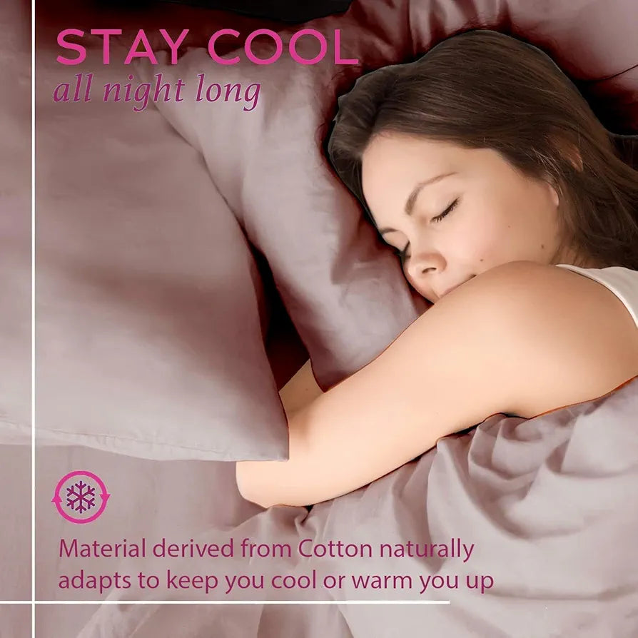 Trance Home Linen Premium 300 TC Solid Pure 100% Cotton Single Size Fitted Bedsheet with 1 Pillow Cover Colour Cameo Rose