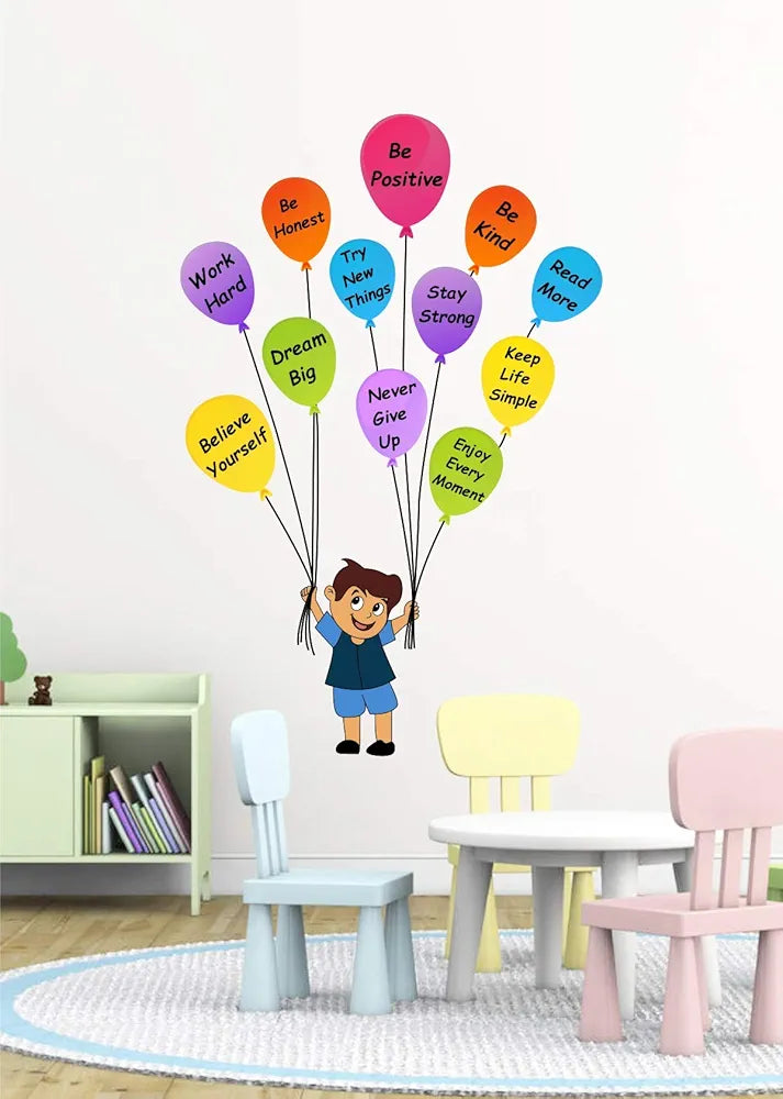 Decal O Decal Self-Adhesive Balloon Boy Cartoon Motivational Wall Stickers