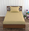 Trance Home Linen Cotton 78X36 Inch Single Fitted 200TC Satin Stripe Elastic Fitted Bedsheet With 1 Pillow Covers Colour Beige