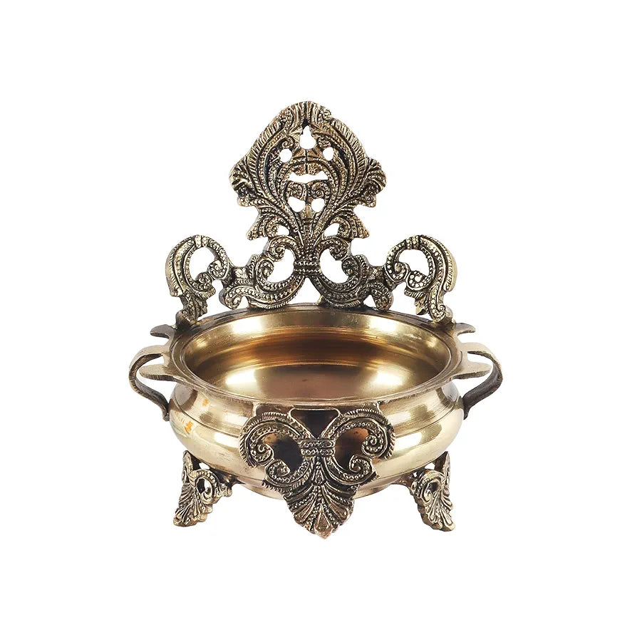Two Moustaches Ethnic Carved Brass 7 Inches Decor Urli Bowl, Brass Urli for Home Decor, Standard, Pack of 1
