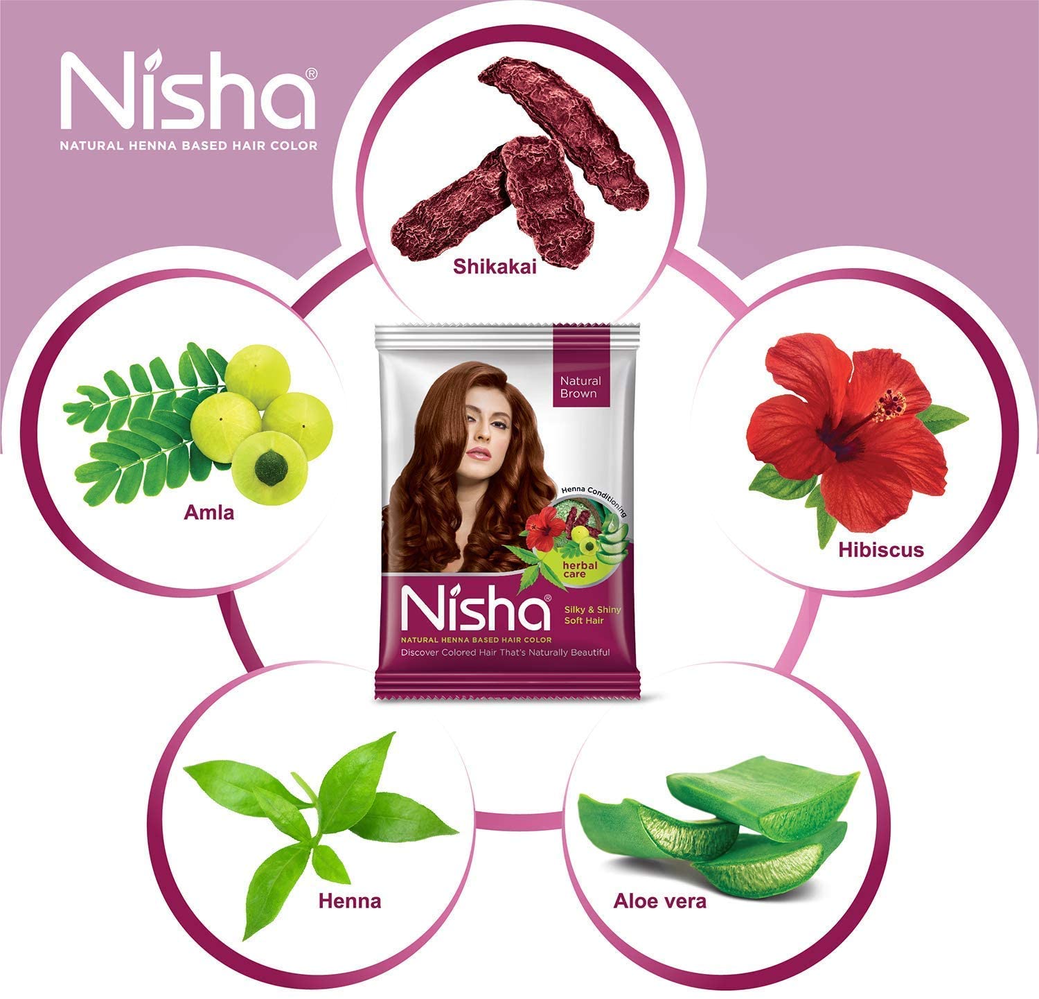 Nisha Hair Color Dye Henna Based Natural Hair Color Powder Without Ammonia Natural Brown Colour - 15 Gms | Pack of 10