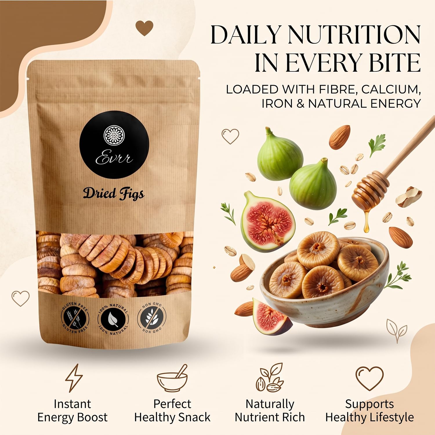 Evrr Premium Anjeer Dry Fruits 250g | Afghan Dried Figs | Natural Sun-Dried Fig | Rich in Fiber, Iron & Calcium | Healthy Snack