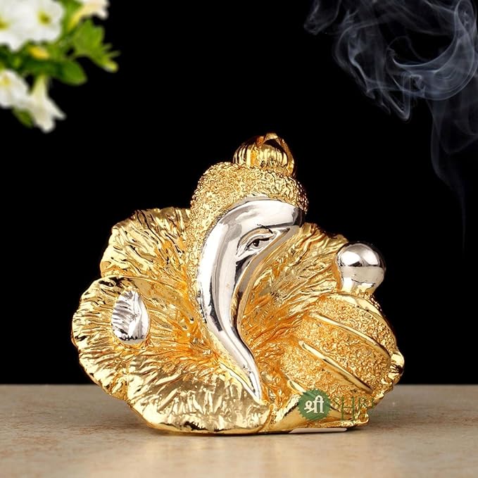 Indicast Lord Ganesha Idol Gold & Silver Plated Murti for Good Luck & Success Living Room Home and Office Decor & Gifts
