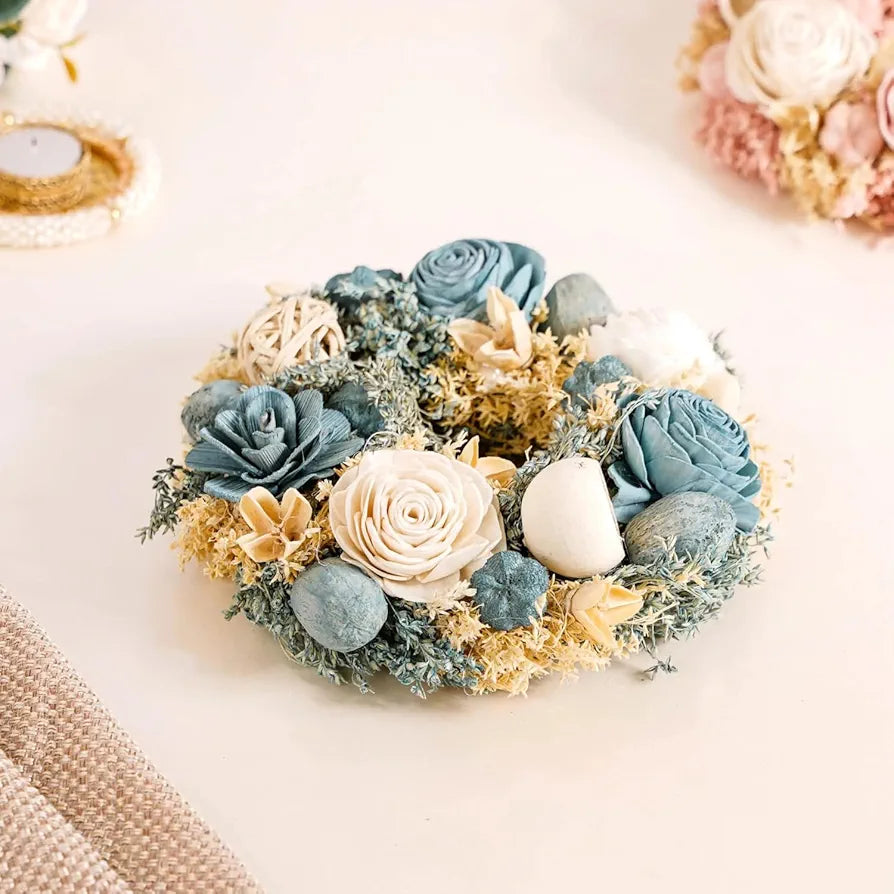 Shola Flower Wreath Handcrafted Eco-Friendly Wall Decor with Dried Flowers Rattan Balls & Jute Frame for Timeless Elegance