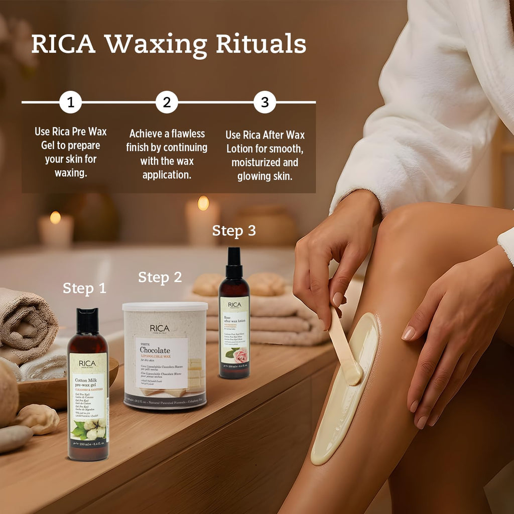 Rica White Chocolate Liposoluble Wax for Dry Skin with Glyceryl Rosinate, Natural Beeswax and Zinc Oxide - 800ml