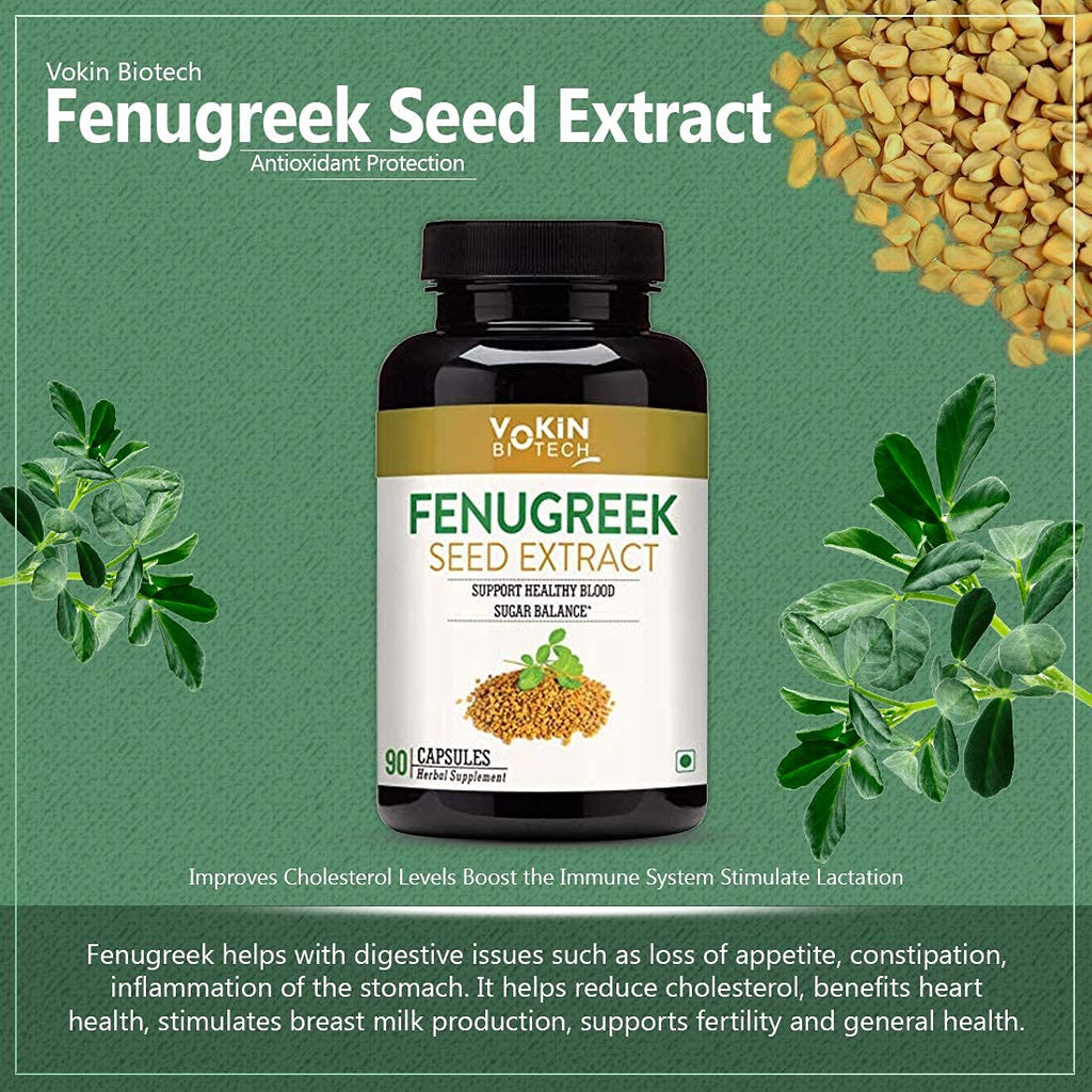 Vokin Biotech 100% Fenugreek Seed Vitamins Capsules for Increased Breast Milk Supply During Breastfeeding and Lactation - 90 Herbal Vegetarian Capsules