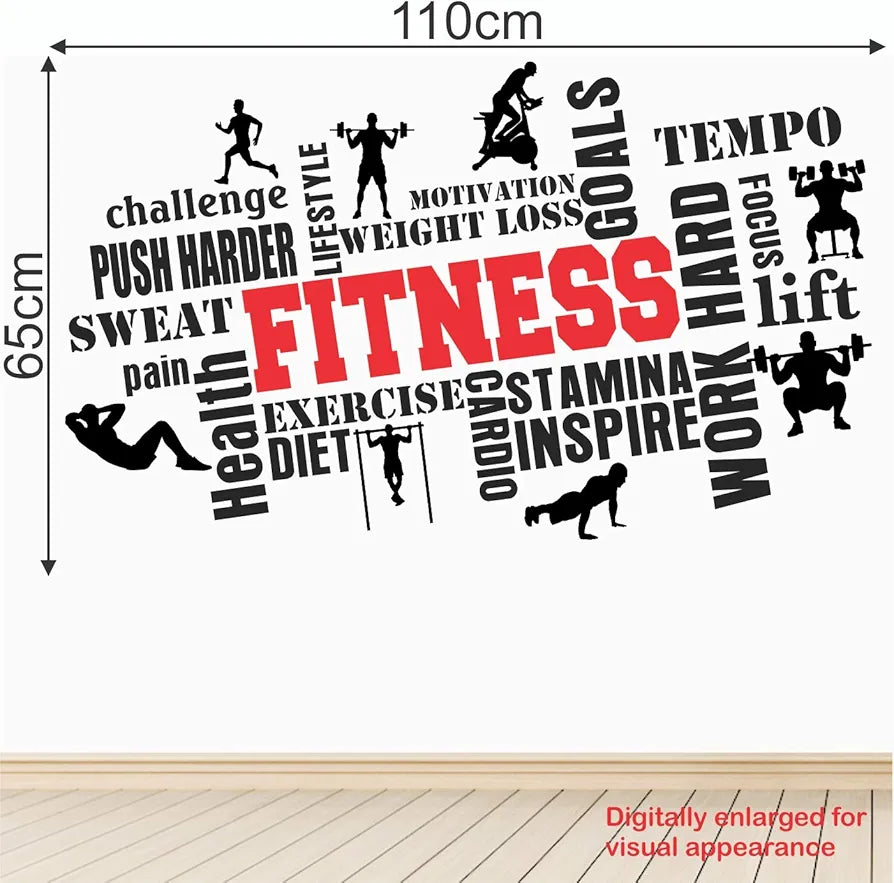 StickMe Gym Fitness Bodybuilding Sport Workout Boxing Word Cloud Quote Office Wall Sticker Standard - 110 x 65 cm